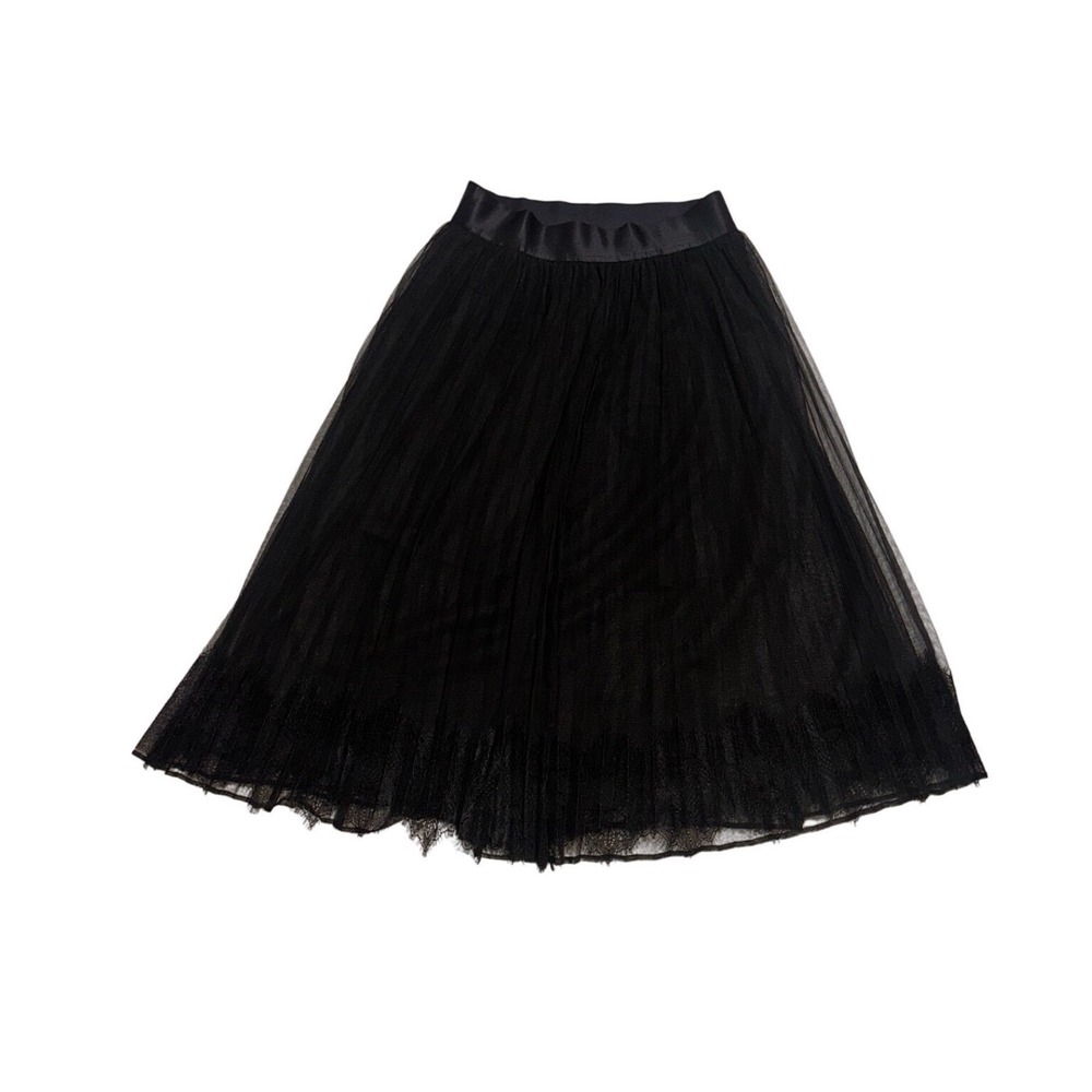 New with tags EXPRESS Black Tulle Lace Trim Midi Skirt‎ Pleated Satin Waist XS
